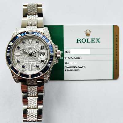 Luxury Rolex Submariner White Gold Full Pavé Diamond Preowned