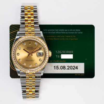 Rolex 126283RBR Datejust 36mm two-tone watch featuring diamond bezel and champagne diamond dial pre-owned luxury