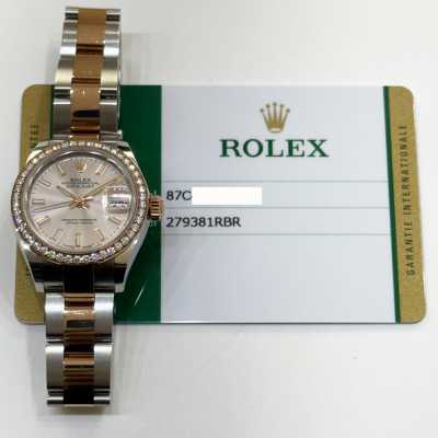 Rolex Lady-Datejust 28 279381RBR Everose Rolesor diamond sundust Oyster preowned