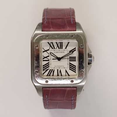 Cartier Santos 100 W20126X8 35.6mm steel silver Roman Calibre 049 leather preowned