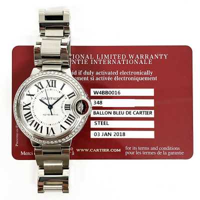 Ballon Bleu 33mm Diamond Bezel Silver Roman Dial Stainless Steel