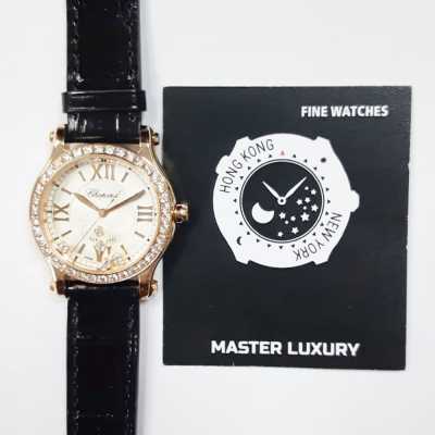 Happy Sport 30mm Silver Roman Dial Diamond Bezel and 5 Floating Diamonds Rose Gold