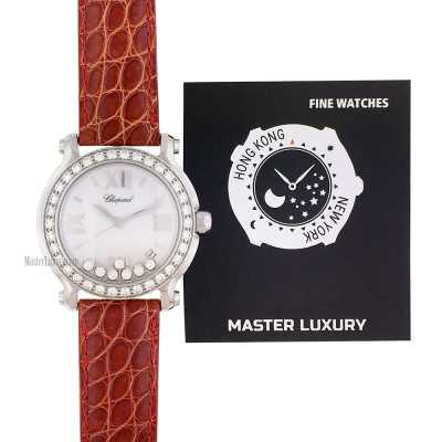 Happy Sport 36mm White Roman Dial 7 Floating Diamonds Diamond Bezel Stainless Steel