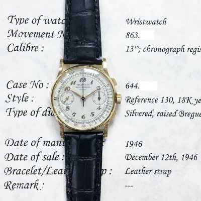 Vintage Chronograph 33mm Tiffany Dial Breguet Numerals Black Leather Strap Yellow Gold