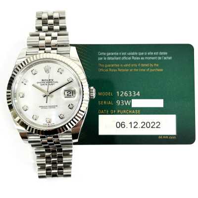 Datejust 41mm White Mother-of-Pearl Diamond Dial Fluted White Gold Bezel Jubilee Bracelet Stainless Steel
