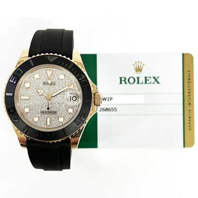 Yacht-Master 37mm Pave Diamond Dial Ceramic Bezel Rubber Strap Everose Gold