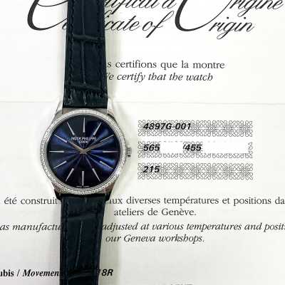 Calatrava 33mm Manual Ladies Blue Dial Diamond Bezel White Gold