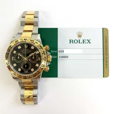 Cosmograph Daytona 40mm Chronograph Black Diamond Dial Stainless Steel and Yellow Gold