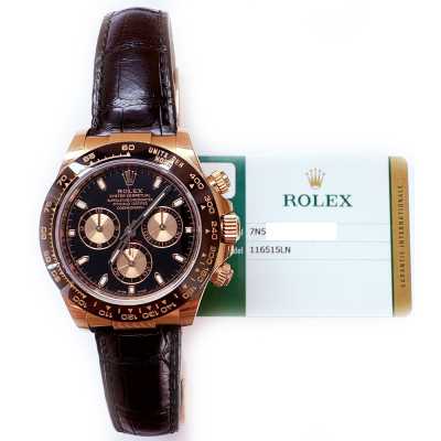 Cosmograph Daytona 40mm Black Dial Black Leather Strap Rose Gold 
