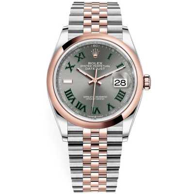 Datejust 36mm Slate Green Roman Dial Domed Bezel Jubilee Bracelet Stainless Steel and Rose Gold