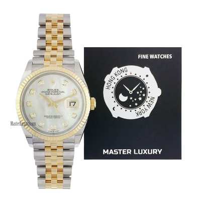 Datejust 36mm White Mother-of-Pearl Diamond Dial Fluted Bezel Jubilee Bracelet Stainless Steel and Yellow Gold