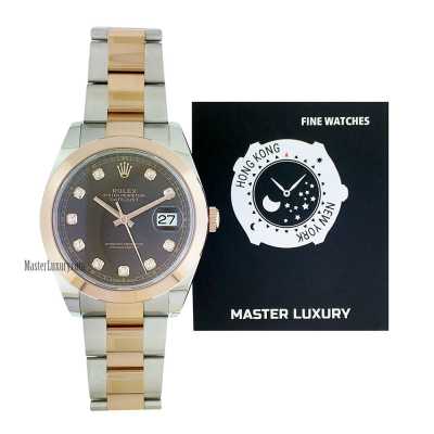 Datejust II 41mm Chocolate Diamond Dial Domed Bezel Oyster Bracelet Stainless Steel and Rose Gold