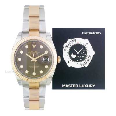 Datejust 41mm Chocolate Diamond Dial Fluted Bezel Oyster Bracelet Stainless Steel and Rose Gold