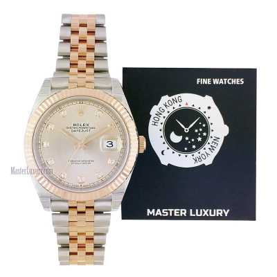 Datejust 41mm Sundust Diamond Dial Fluted Bezel Jubilee Brac Stainless Steel and Rose Gold
