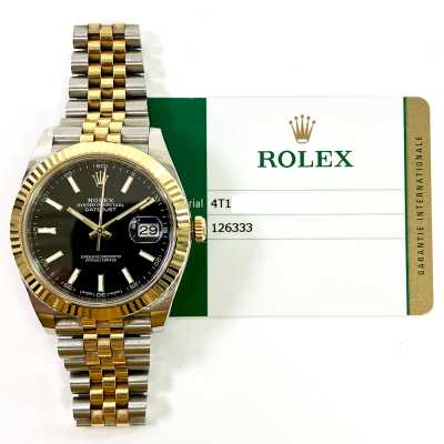 Datejust 41mm Black Dial Fluted Bezel Jubilee Bracelet Stainless Steel and Yellow Gold