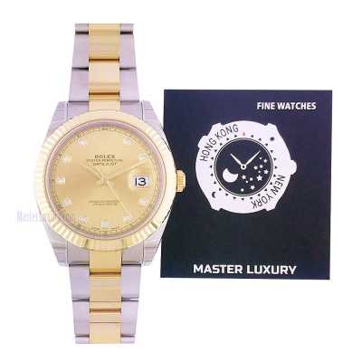 Datejust 41mm Champagne Diamond Dial Fluted Bezel Oyster Bracelet Stainless Steel and Yellow Gold