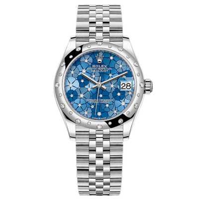 Datejust 31mm Blue Floral Dial Scattered Diamond White Gold Bezel Jubilee Bracelet Stainless Steel 