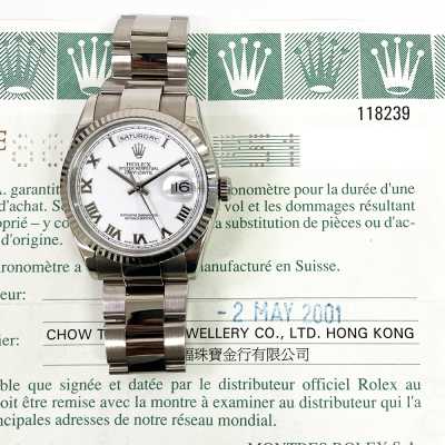 Day-Date 36mm White Roman Dial Fluted Bezel President Bracelet White Gold