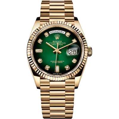 Day-Date 36mm Green Diamond Dial Fluted Bezel President Bracelet Yellow Gold