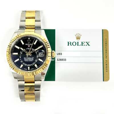 Sky-Dweller 42mm Black Dial Oyster Bracelet Stainless Steel and Yellow Gold