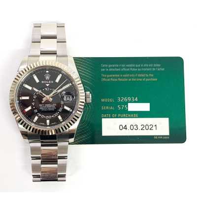 Sky-Dweller 42mm Black Dial Fluted White Gold Bezel Oyster Bracelet Stainless Steel