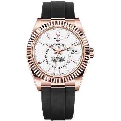 Sky-Dweller 42mm White Dial Black Rubber Strap Rose Gold