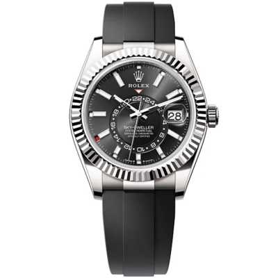 Sky-Dweller 42mm Black Dial Black Rubber Strap White Gold