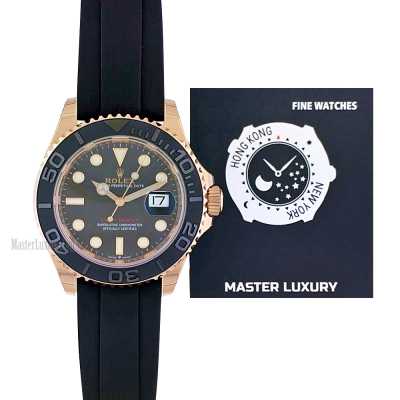 Yacht-Master 40mm Black Dial Ceramic Bezel Rubber Strap Rose Gold