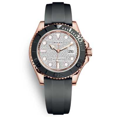 Yacht-Master 40mmPave Diamond Dial Ceramic Bezel Rubber Strap Rose Gold