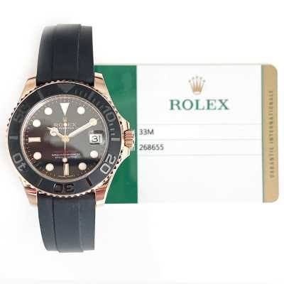 Yacht-Master 37mm Black Dial Ceramic Bezel Rubber Strap Everose Gold