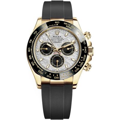 Cosmograph Daytona 40mm Meteorite Dial with Black Sub Dials Ceramic Bezel Rubber Strap Yellow Gold