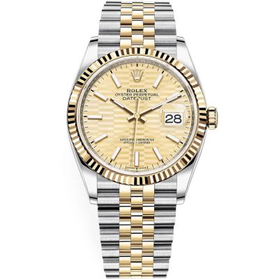 Datejust 36mm Champagne Fluted Dial Fluted Bezel Jubilee Bracelet Stainless Steel and Yellow Gold