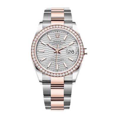 Datejust 36mm Silver Fluted Dial Diamond Bezel Oyster Bracelet Stainless Steel and Rose Gold