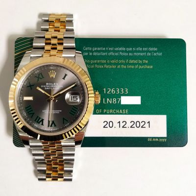 Datejust 41mm Slate Green Roman Dial Fluted Bezel Jubilee Bracelet Stainless Steel and Yellow Gold