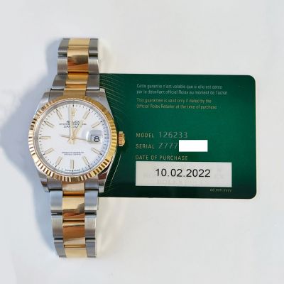 Datejust 36mm White Dial Fluted Bezel Oyster Bracelet Stainless Steel and Yellow Gold