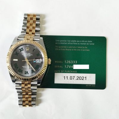 Datejust 41mm Slate Green Roman Dial Fluted Bezel Jubilee Bracelet Stainless Steel and Yellow Gold