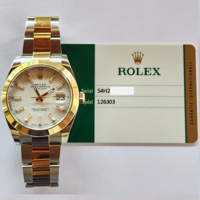 Datejust 41mm White Dial Domed Bezel Oyster Bracelet Stainless Steel and Yellow Gold