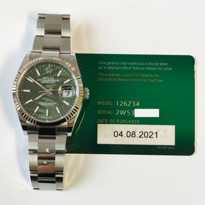 Datejust 36mm Green Palm Dial Fluted White Gold Bezel Oyster Bracelet Stainless Steel