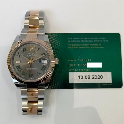 Datejust 41mm Slate Green Roman Dial Fluted Bezel Oyster Bracelet Stainless Steel and Rose Gold