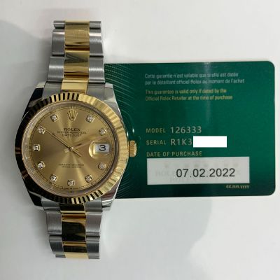 Datejust 41mm Champagne Diamond Dial Fluted Bezel Oyster Bracelet Stainless Steel and Yellow Gold