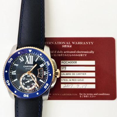 Calibre de Cartier 42mm Blue Dial Blue Leather Strap Stainless Steel and Rose Gold