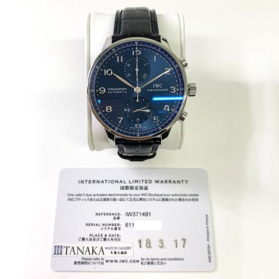 Portugieser Chronograph 41mm Blue Dial Black Leather Strap Stainless Steel