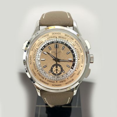 Complications 41mm World Time Flyback Chronograph Salmon Dial Taupe Leather Strap Stainless Steel