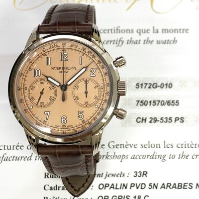 Complications Chronograph 41mm Rose-Gilt Opaline Dial Brown Leather Strap White Gold