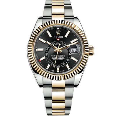 Sky-Dweller 42mm Black Dial Oyster Bracelet Stainless Steel and Yellow Gold