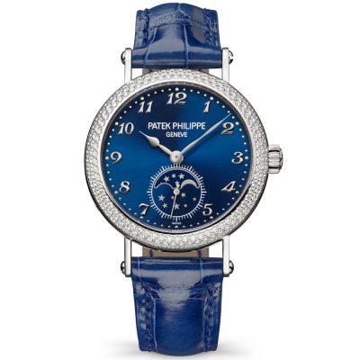 Complications Moon Phase 33mm Blue Dial Blue Leather Strap White Gold