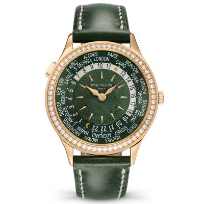 Complications World Time 36mm Green Dial Green Leather Strap Rose Gold