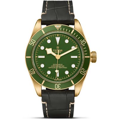 Black Bay Fifty-Eight 39mm Green Dial Brown Brown Leather Strap Yellow Gold