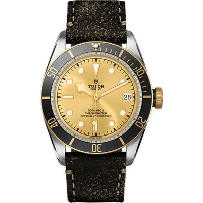 Black Bay S&G 41mm Champagne Dial Brown Leather Stainless Steel and Yellow Gold